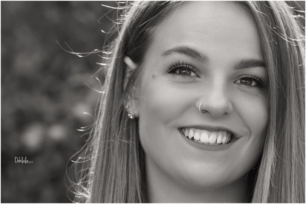 black and white portrait of young woman