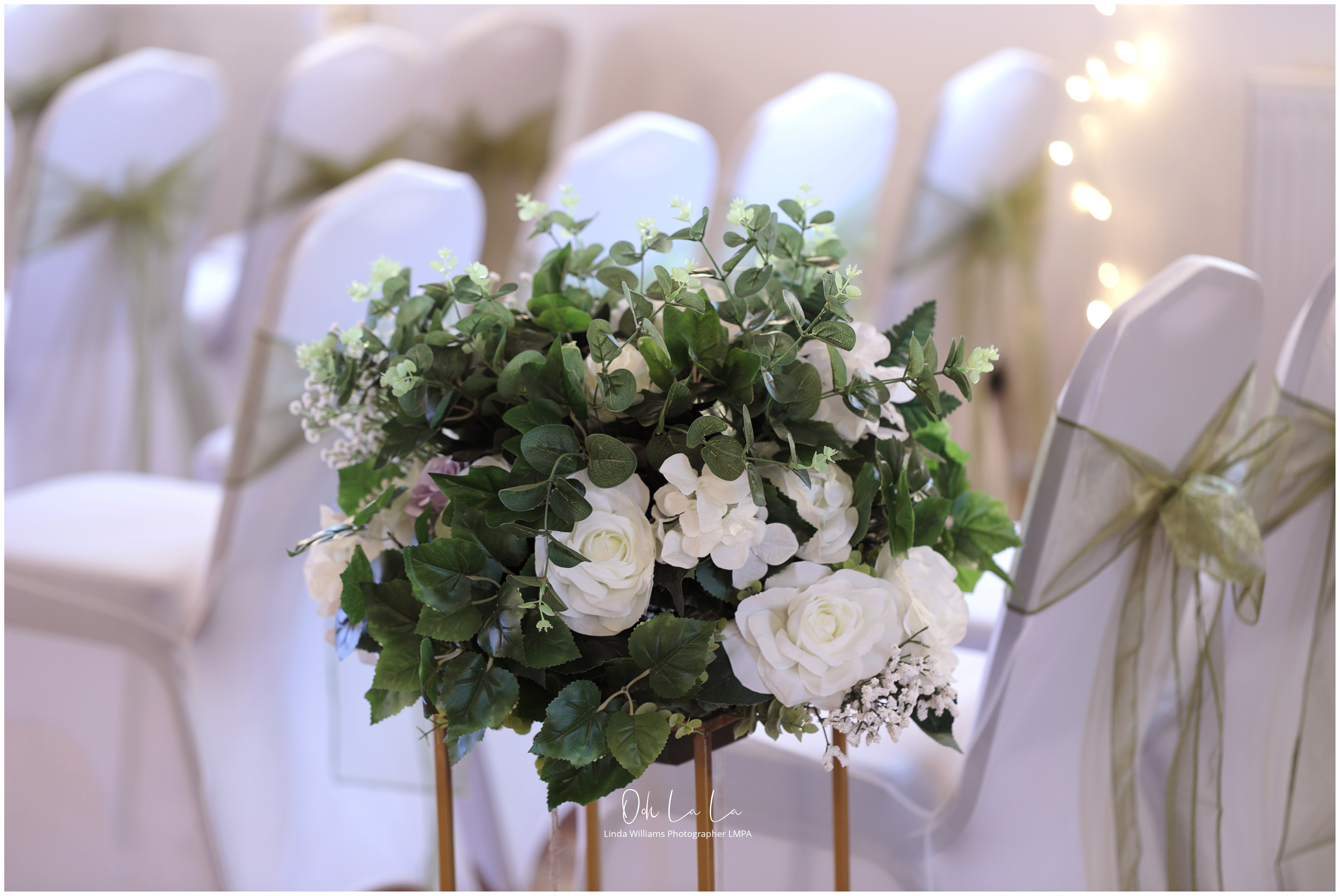 floral display at a wedding Llanvair Discoed Monmouthshire